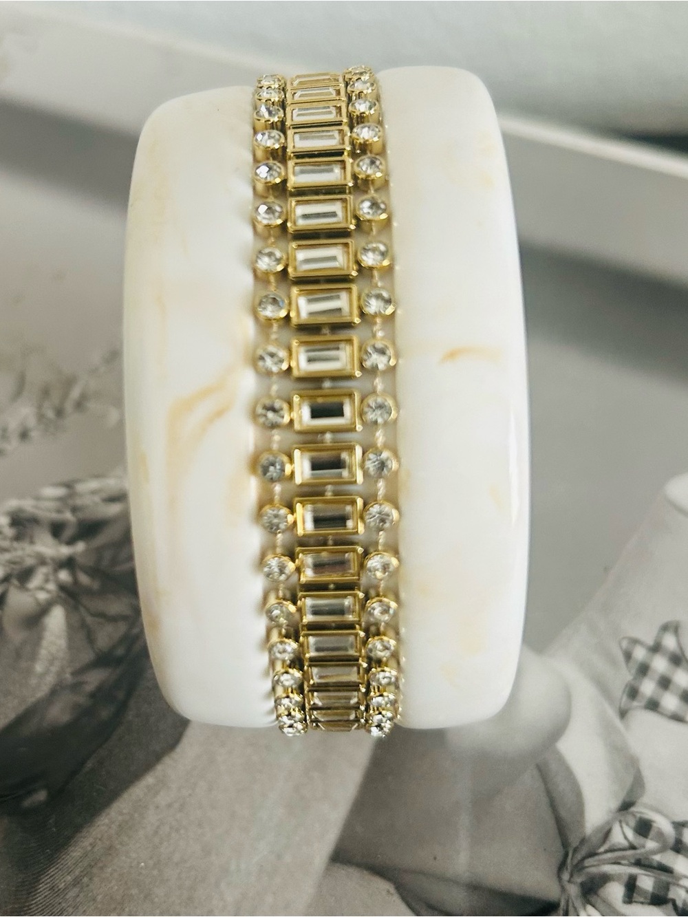Gold Crystal Baguette Tennis Bracelet - Women Jewelry